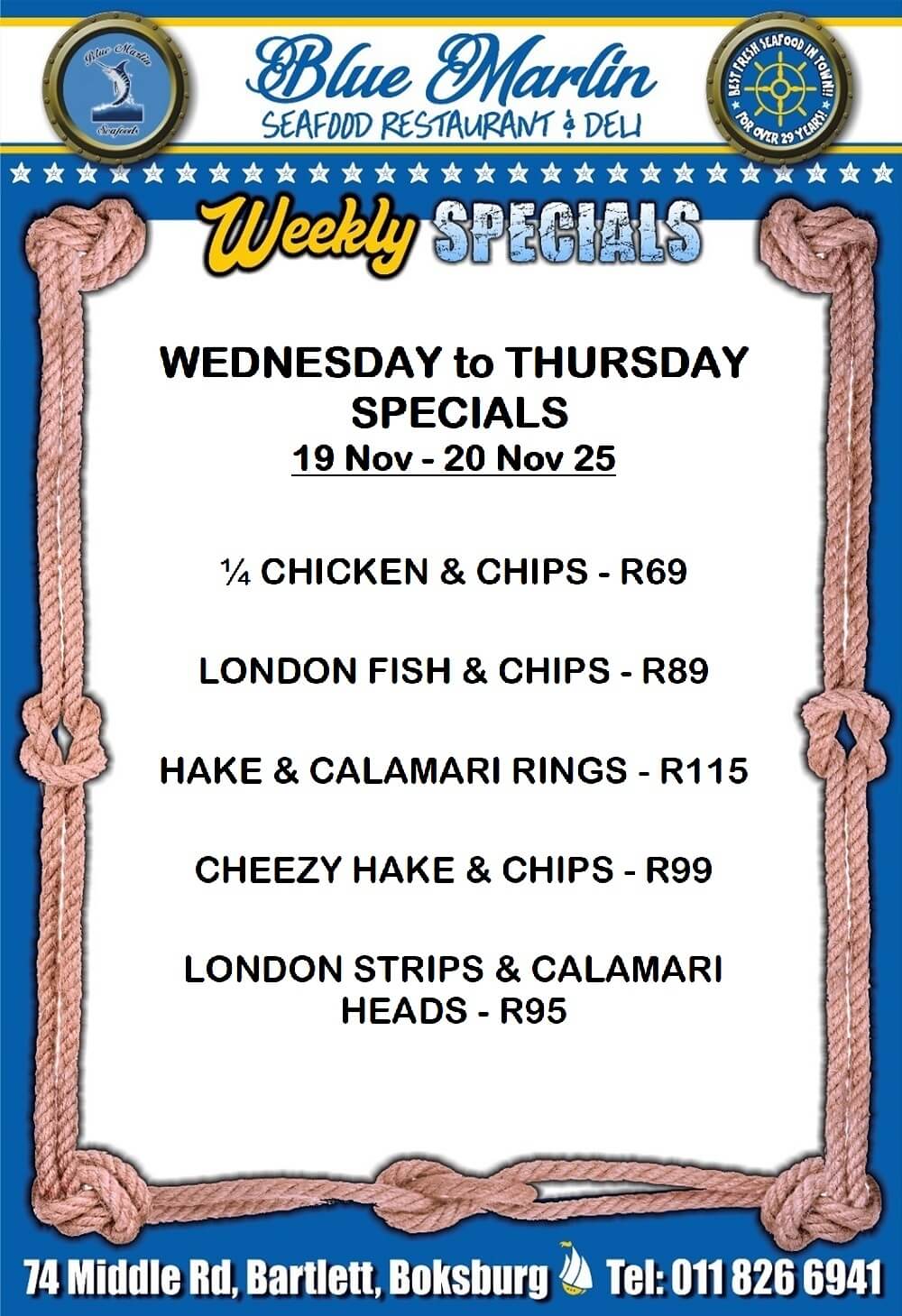 Blue Marlin Seafood Restaurant Boksburg Special Offers